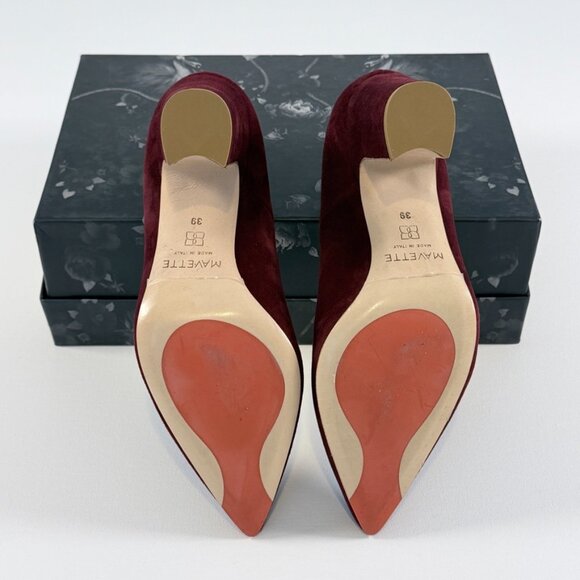 Mavette Burgundy Suede block heel pumps (Sz 39) - Picture 11 of 12